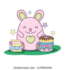 cute mouse with donuts and milk box