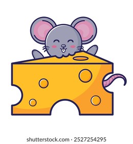Ratón lindo que come el queso aislado