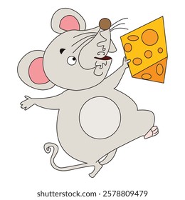 Cute mouse eating cheese vector illustration