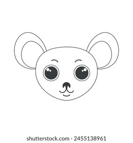 Cara de ratón lindo, cabeza de animales de forma simple, Ilustración vectorial de rata pequeña de roedor peludo