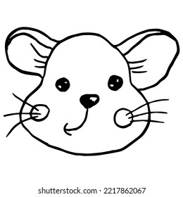 Cute Mouse Face Icon. Vector Illustration. Doodle Rat Logo.