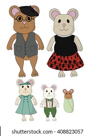Cute Mouse Family Cartoon Vintage Clothing Mom Dad Sister Brother Baby
