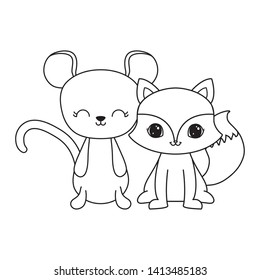 cute mouse with fox animals isolated icon