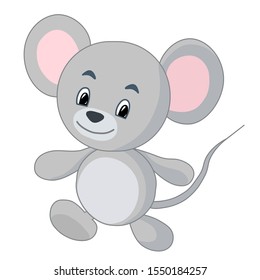 Cute mouse. Funny vector illustration. 
Little gray mouse runs merrily.  Illustration of cute mouse.