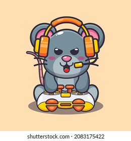 Cute mouse gamer. Cute cartoon animal illustration.
