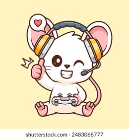 Cute Mouse Gaming Cartoon Vector Icon Illustration. Animal Technology Icon Concept Isolated Premium Vector. Flat Cartoon Style