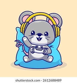 Cute Mouse Gaming Cartoon Vector Icon Illustration. Animal Technology Icon Concept Isolated Premium Vector. Flat Cartoon Style