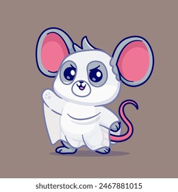 Cute Mouse Ghost Cartoon Vector Icon Illustration. Animal Holiday Icon Concept Isolated Premium Vector. Flat Cartoon Style