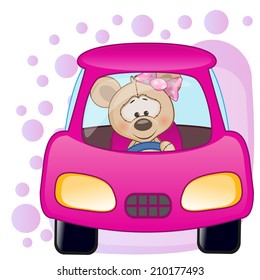 Cute Mouse girl is sitting in a car 
