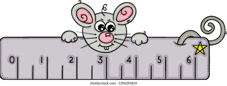 Cute mouse with gray ruler
