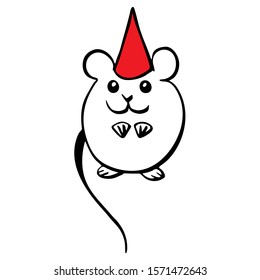 Cute mouse, hand drawn vector illustration isolated on white. New year and christmas illustration.