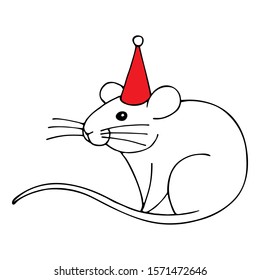 Cute mouse, hand drawn vector illustration isolated on white. New year and christmas illustration.
