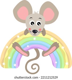 Cute Mouse Hanging On Magic Rainbow