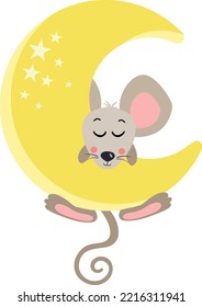 Cute Mouse Hanging On Yellow Moon
