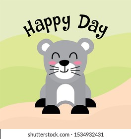 Cute Mouse Happy Day design with green background, good for icon, mascot, card, banner, poster, print and other uses.