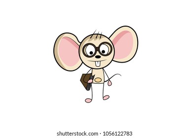 Cute Mouse Happy. Vector Illustration. Isolated on white background.