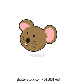 Cute Mouse Head Cartoon. Flat Design. 