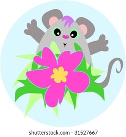Cute Mouse with a Hibiscus Flower Vector