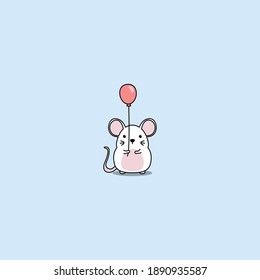 Cute mouse holding balloon cartoon, vector illustration