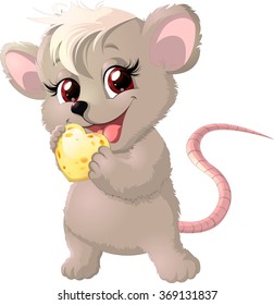 Cute mouse holding cheese