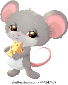 Cute mouse holding cheese