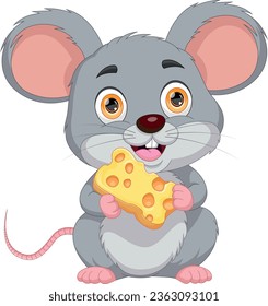 cute mouse holding cheese cartoon