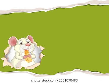 A cute mouse holding cheese in a frame