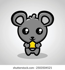 Cute mouse holding cheese illustration with bright colors and line art	