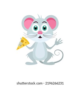 Cute mouse holding cheese isolated on white background - vector