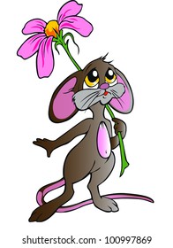 cute mouse holding flowers