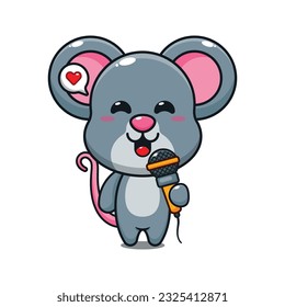 cute mouse holding microphone cartoon vector illustration.