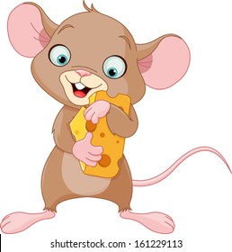 Cute mouse holding a piece of cheese