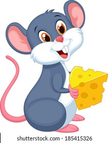 Cute mouse holding a piece of cheese