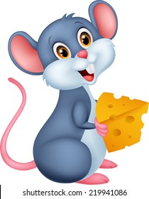 Cute mouse holding a piece of cheese
