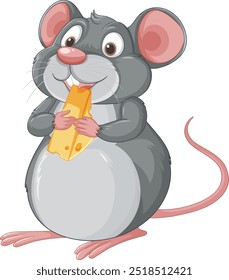 Cute mouse holding a piece of cheese