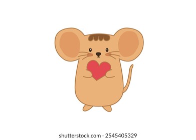 Cute Mouse Holding a Red Heart