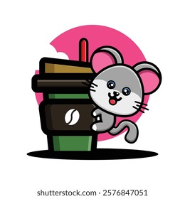 Cute mouse hug coffee cup