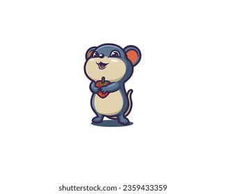 cute mouse a hug fruit strawberry illustration