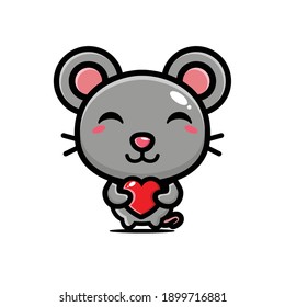 cute mouse hugging love heart