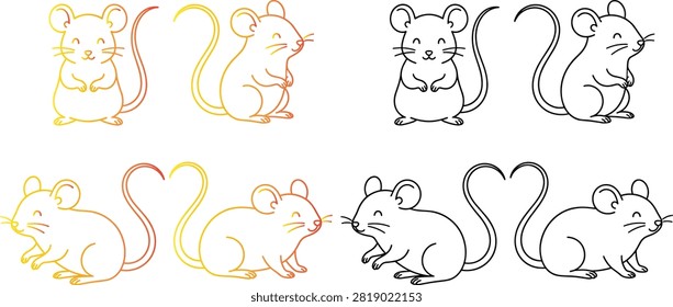 Cute Mouse Icons Vector Line Art Set of Cartoon Animal Character
