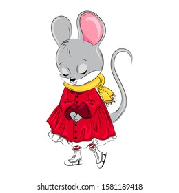 Cute mouse illustration/ symbol of 2020 year. Vector