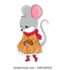 Cute mouse illustration/ symbol of 2020 year. Vector