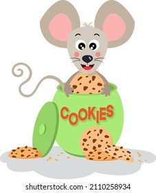 Cute mouse inside a cookie jar
