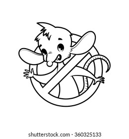 Cute mouse inside prohibitory sign. Vector cartoon character on white background.
