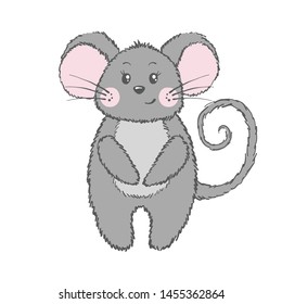 Cute mouse isolated on white background. Design element for prints, t-shirt, nursery, kids posters. Vector illustration.