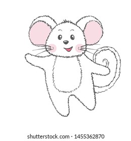 Cute mouse isolated on white background. Design element for prints, t-shirt, nursery, kids posters. Vector illustration.