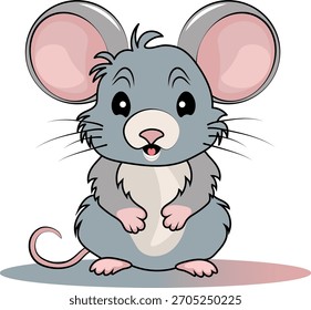 Ratón lindo aislado en el fondo blanco. Divertida Ilustración vectorial Editable