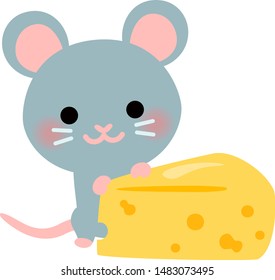 Cute mouse and a large cheese
