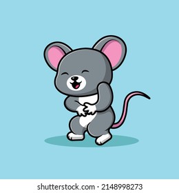Cute Mouse Laugh Cartoon Vector Icon Illustration. Animal Icon Concept Isolated Premium Vector.