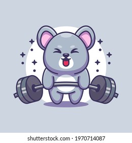 Cute mouse lifting weights cartoon